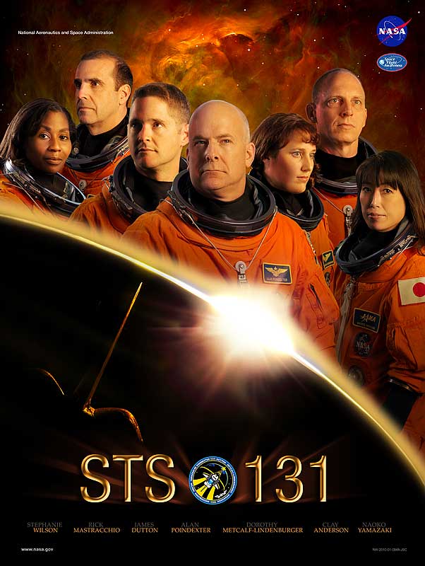 Official poster for STS-131. Looks like a movie poster, except that this adventure is for real (even though the poster makes it look like it's not real).
