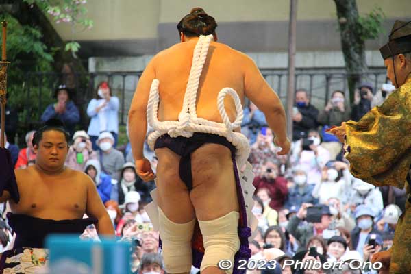 Terunofuji has the shiranui-style yokozuna rope with double loops on the back.　不知火型
Keywords: tokyo Chiyoda-ku Yasukuni Shrine sumo