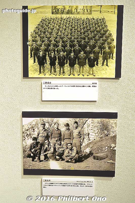 Top photo is some of the soldiers in the 100th Infantry Battalion at Camp McCoy in Wisconsin.
Bottom photo are 100th Infantry Battalion soldiers taking a short break in Menton, France in 1944.
