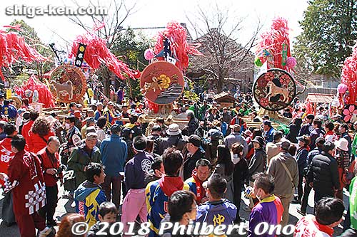 Great spectacle and chance to see all the floats during this time. Later in the early afternoon, they will leave the shrine for a procession around the town.
Keywords: shiga omi hachiman sagicho matsuri festival float 2018 dog