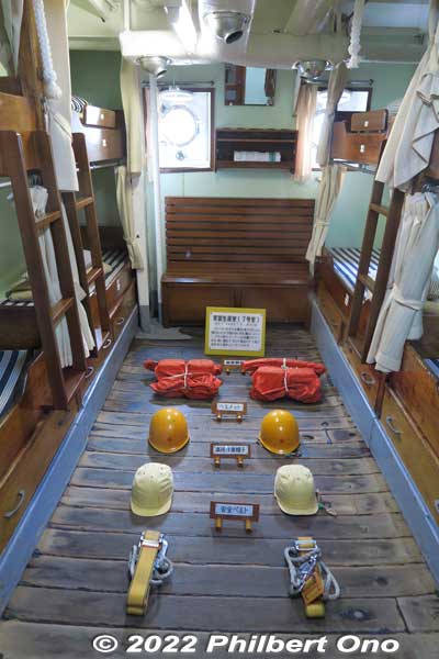 Helmets and other gear used by cadets.
Keywords: Toyama Shinko Port imizu kaio kaiwo maru museum ship